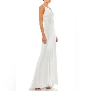 NWT Mac Duggal One Shoulder Double Strap Satin White Gown Size 2